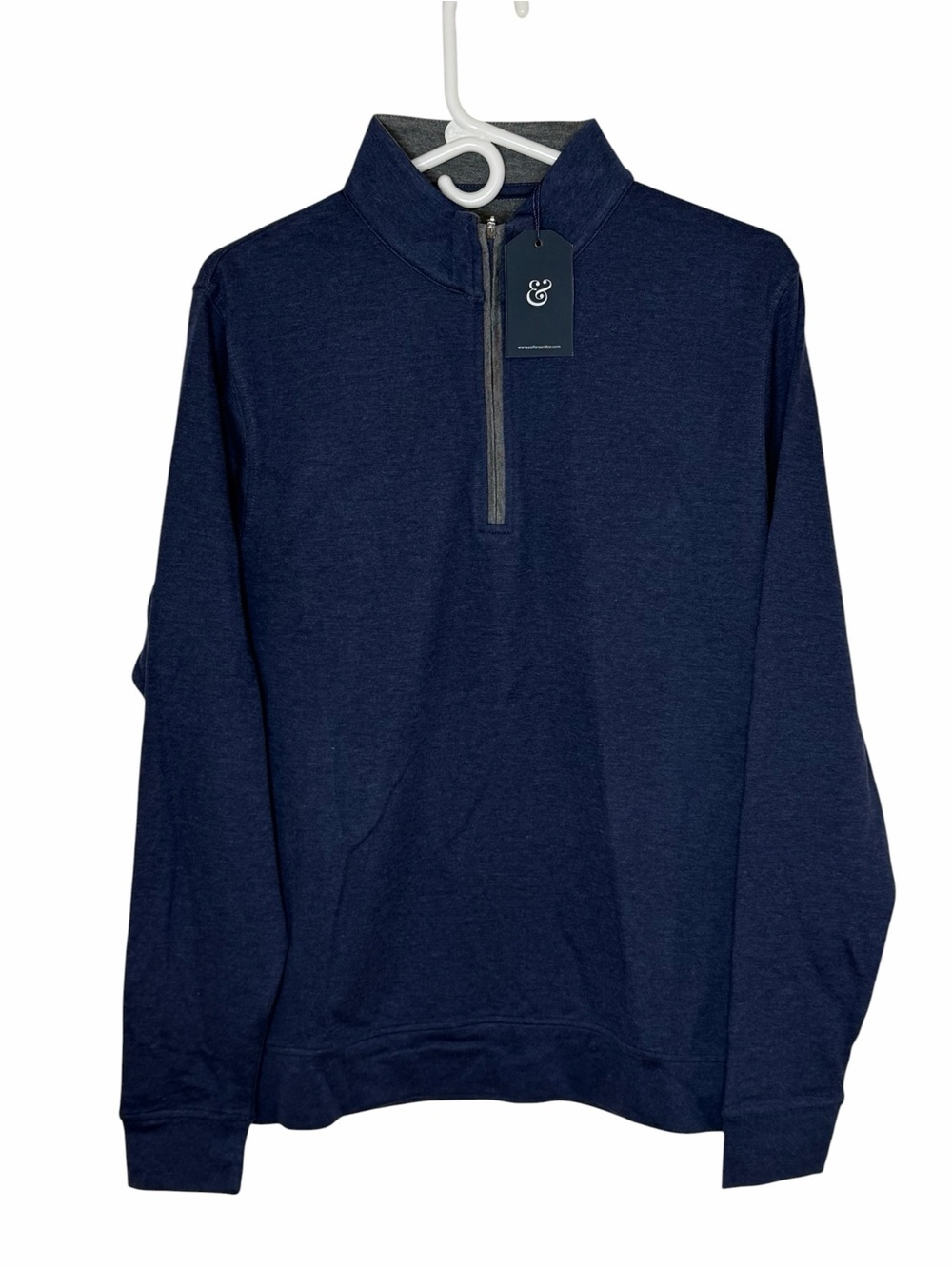 NWT Collars & Co. Navy Blue Gray Trim Heather Cloud Cotton Quarter Zip Medium - Picture 2 of 5